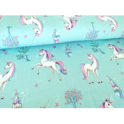 Jersey - Einhorn Wunderland Schloss türkis